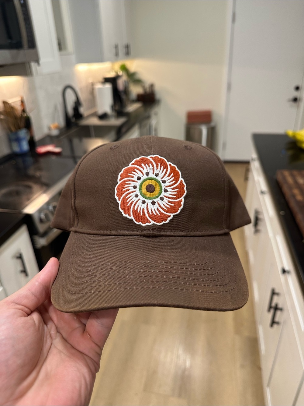 Men's Brown Floral Patch Baseball Cap
